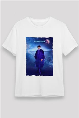 Stephen Hawking Baskılı Unisex Beyaz Tişört - Tshirt