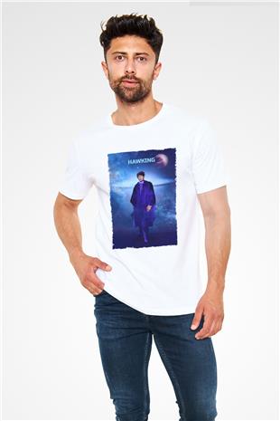 Stephen Hawking Baskılı Unisex Beyaz Tişört - Tshirt