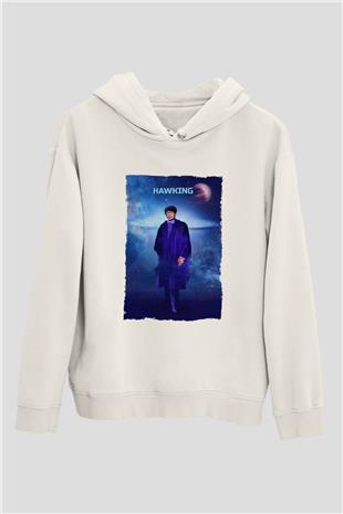 Stephen Hawking Baskılı Unisex Ekru Hoodie