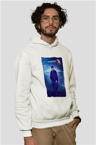 Stephen Hawking Baskılı Unisex Ekru Hoodie