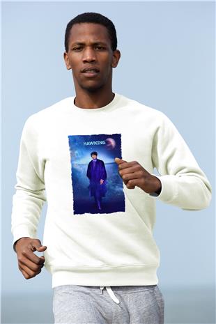 Stephen Hawking Baskılı Unisex Ekru Sweatshirt