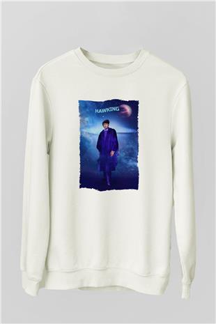 Stephen Hawking Baskılı Unisex Ekru Sweatshirt