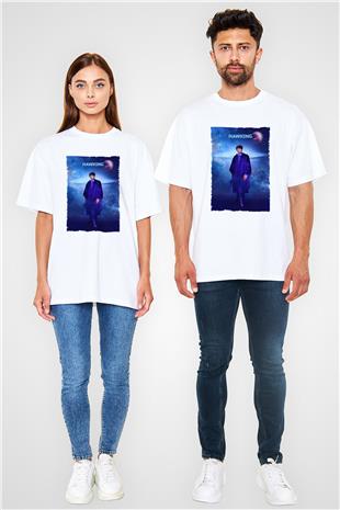 Stephen Hawking Baskılı Unisex Oversize Beyaz Tişört - Tshirt
