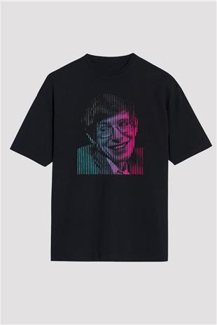 Stephen Hawking Renkli Portre Baskılı Unisex Oversize Tişört - Tshirt