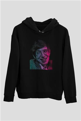 Stephen Hawking Renkli Portre Baskılı Unisex Siyah Kapüşonlu Sweatshirt