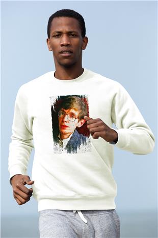 Stephen William Hawking Baskılı Unisex Ekru Sweatshirt