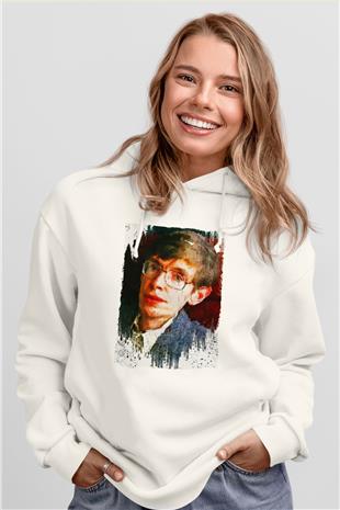 Stephen William Hawking Baskılı Unisex Ekru Hoodie