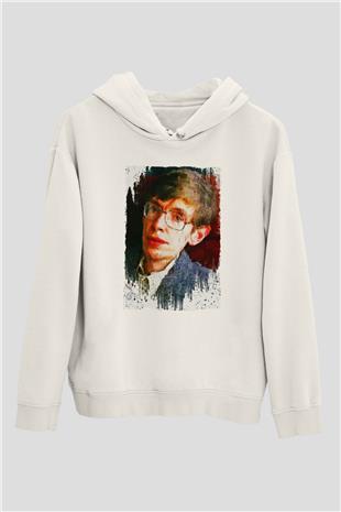 Stephen William Hawking Baskılı Unisex Ekru Hoodie