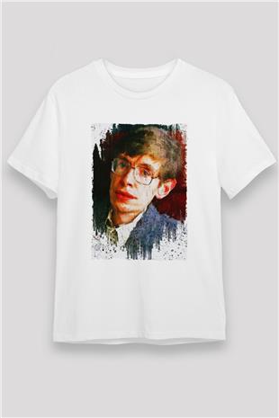 Stephen William Hawking Baskılı Unisex Beyaz Tişört - Tshirt