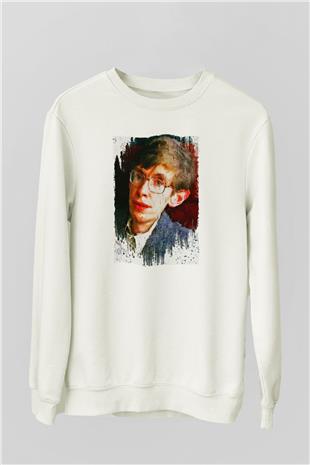 Stephen William Hawking Baskılı Unisex Ekru Sweatshirt