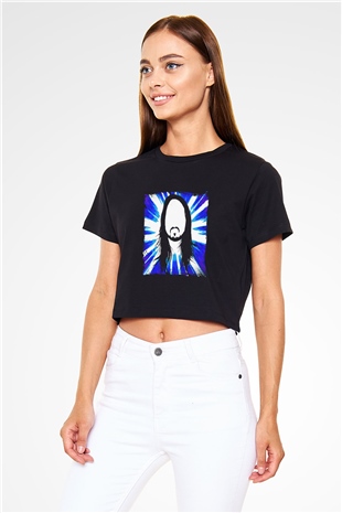 Steve Aoki Baskılı Crop Top Siyah Kadın Tişört