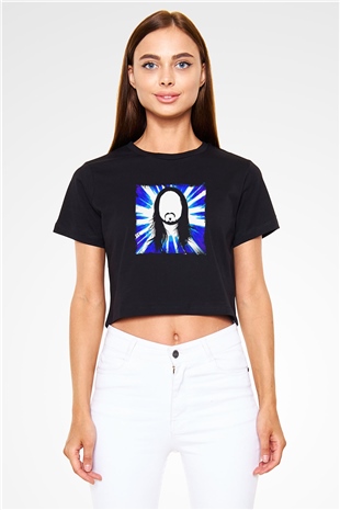 Steve Aoki Baskılı Crop Top Siyah Kadın Tişört