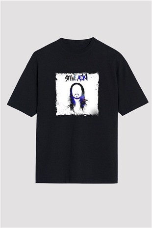 Steve Aoki Baskılı Unisex Oversize Siyah Tişört