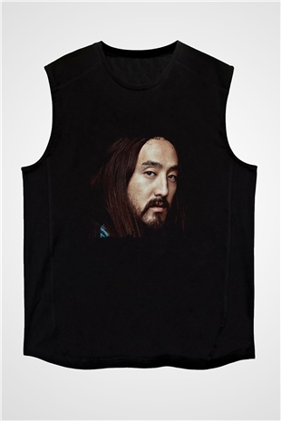Steve Aoki Baskılı Unisex Siyah Kolsuz Tişört