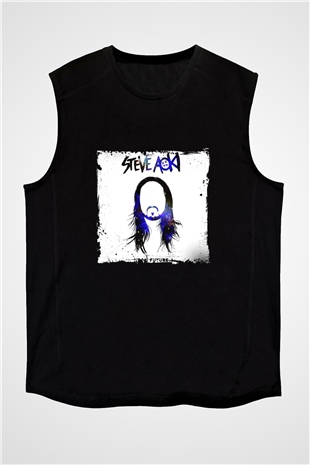 Steve Aoki Baskılı Unisex Siyah Kolsuz Tişört