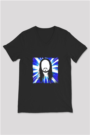Steve Aoki Baskılı Unisex Siyah V Yaka Tişört