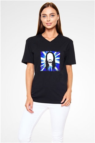 Steve Aoki Baskılı Unisex Siyah V Yaka Tişört
