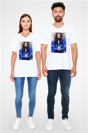 Steve Aoki Beyaz Unisex V Yaka Tişört