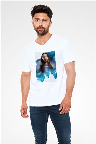 Steve Aoki Beyaz Unisex V Yaka Tişört