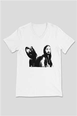 Steve Aoki Beyaz Unisex V Yaka Tişört