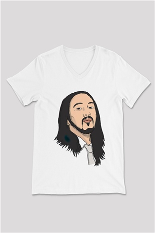 Steve Aoki Beyaz Unisex V Yaka Tişört
