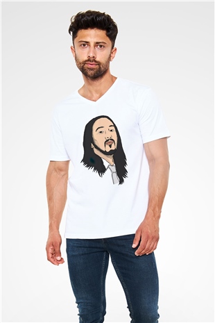 Steve Aoki Beyaz Unisex V Yaka Tişört