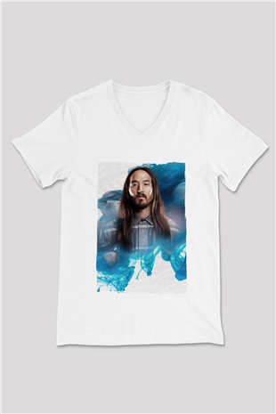 Steve Aoki Beyaz Unisex V Yaka Tişört