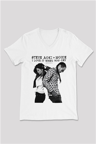 Steve Aoki Beyaz Unisex V Yaka Tişört