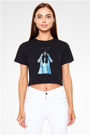 Steve Aoki Siyah  Crop Top Tişört