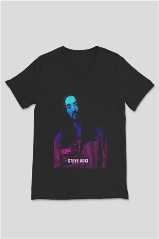 Steve Aoki Siyah Unisex V Yaka Tişört