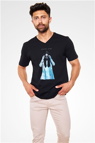 Steve Aoki Siyah Unisex V Yaka Tişört