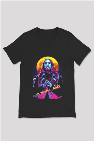 Steve Aoki Siyah Unisex V Yaka Tişört