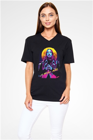 Steve Aoki Siyah Unisex V Yaka Tişört