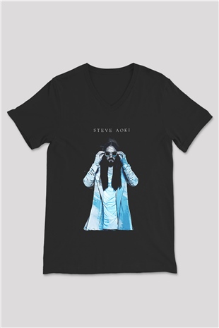 Steve Aoki Siyah Unisex V Yaka Tişört