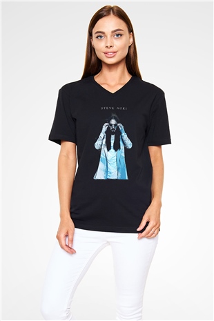 Steve Aoki Siyah Unisex V Yaka Tişört