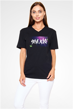 Steve Aoki Siyah Unisex V Yaka Tişört
