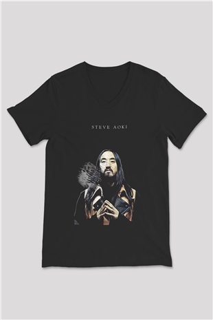 Steve Aoki Siyah Unisex V Yaka Tişört