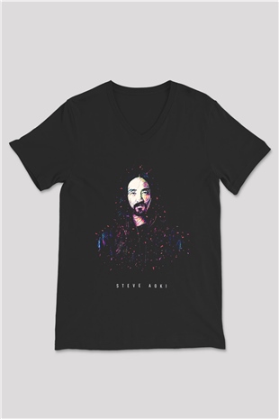 Steve Aoki Siyah Unisex V Yaka Tişört