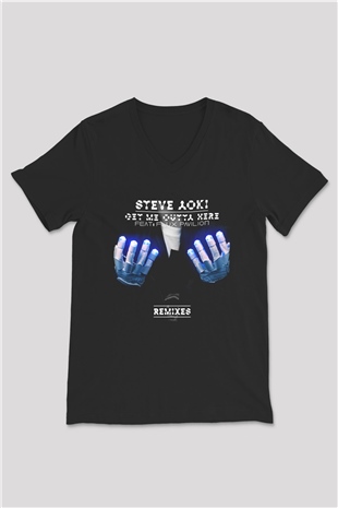 Steve Aoki Siyah Unisex V Yaka Tişört