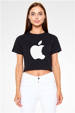 Steve Jobs Siyah Crop Top Tişört