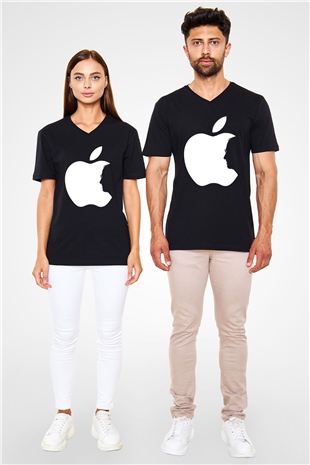 Steve Jobs Siyah Unisex V Yaka Tişört T-Shirt