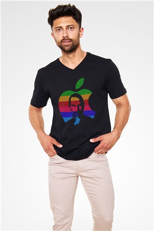 Steve Jobs Siyah Unisex V Yaka Tişört
