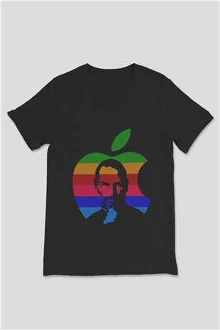 Steve Jobs Siyah Unisex V Yaka Tişört
