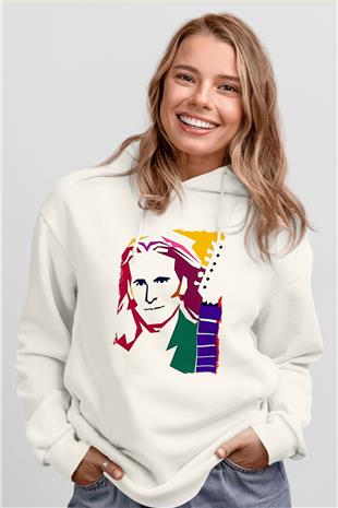 Steve Vai Baskılı Beyaz Unisex Kapüşonlu Sweatshirt