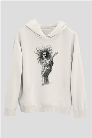 Steve Vai Baskılı Beyaz Unisex Kapüşonlu Sweatshirt