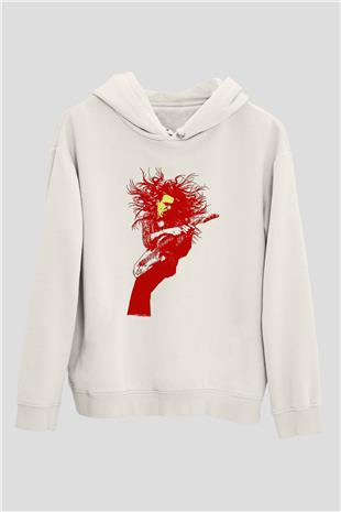 Steve Vai Baskılı Beyaz Unisex Kapüşonlu Sweatshirt