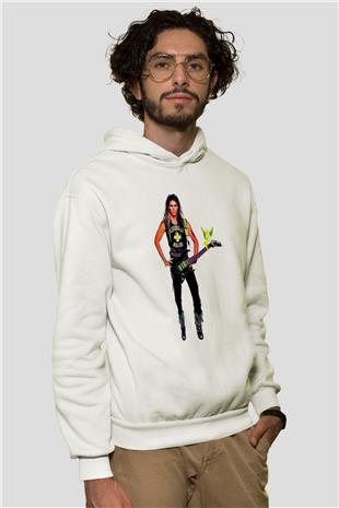 Steve Vai Baskılı Beyaz Unisex Kapüşonlu Sweatshirt