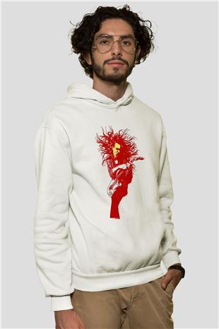 Steve Vai Baskılı Beyaz Unisex Kapüşonlu Sweatshirt