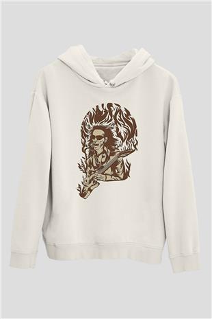 Steve Vai Baskılı Beyaz Unisex Kapüşonlu Sweatshirt