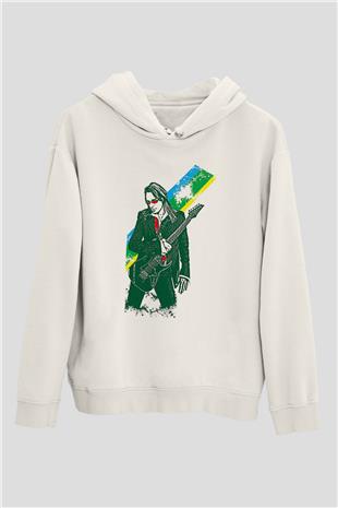 Steve Vai Baskılı Beyaz Unisex Kapüşonlu Sweatshirt